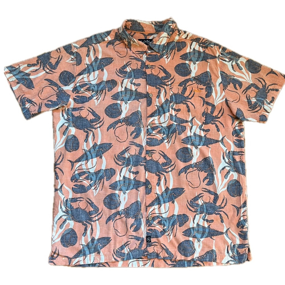 Salt Life Shirt Mens XL Orange Short Sleeve Hawaiian Print Button Up Camp Beach